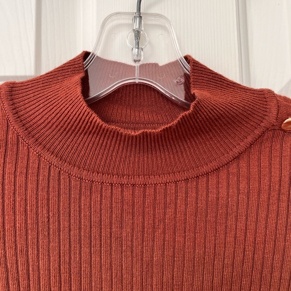 NWT Marled Y2K Ribbed Knit Button Shoulder Mock Neck XS Brown/Gold - Picture 4 of 13